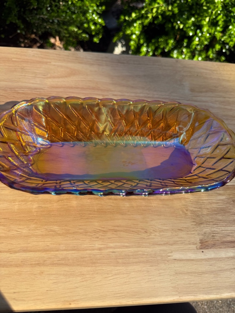 Iridescent Carnival Glass Rectangular Dish